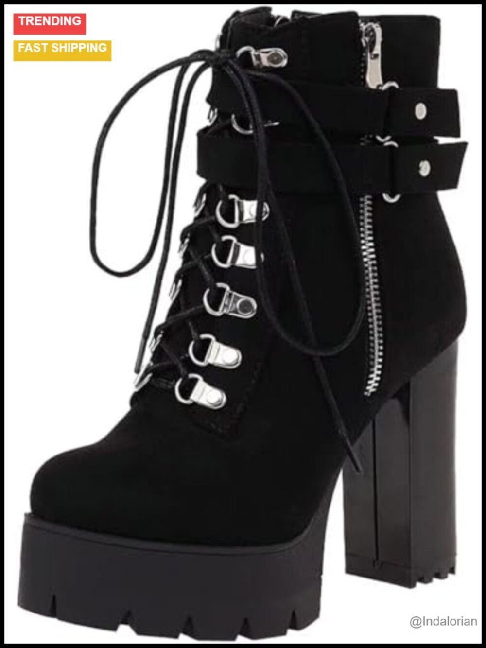 Gothic Platform Combat Booties Lace Up Round Toe Chunky High Heel Ankle Boots
